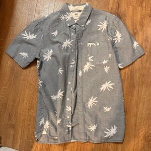 Vans Men's Gray Leaf Print Button Down Shirt